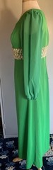 Vtg Kelly Green Dress w/ Sheer Sleeves and Iridescent Bead Empire Waist Sz 28