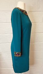 Niteline Della Roufogali Emerald Green Dress Cocktail Sz 4 Petites 80s Jeweled