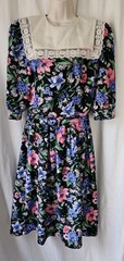 Vtg Breli Floral 70s-80s Dress Belted Lace Cottage Core Union Made USA Size 12