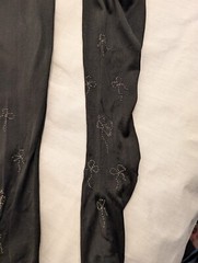 VICTORIAN 19TH C BLACK SILK STOCKINGS W SWEET BEADED BOW DESIGNS