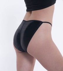 Second Skin Satin String Bikini Panties · Ruched / Scrunched Rear · Black · XL/8