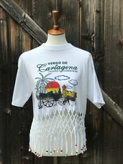 Vintage Cartagena Colombia Beaded Crop Top shirt Size Women’s Large 100% Cotton
