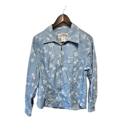 Vintage BLUE WILLI’S Denmark Full Zip Chambray Denim Floral Jacket Blue MEDIUM
