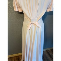 Vtg Karen Alexander 8 Pink Sailor Collar Maxi Dress Bows Button up Cottagecore