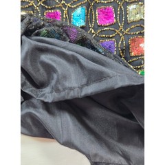 Jewel Queen Vintage Beaded Sequin Silk Mini Skirt Black Multi Color 10 NEW 90s