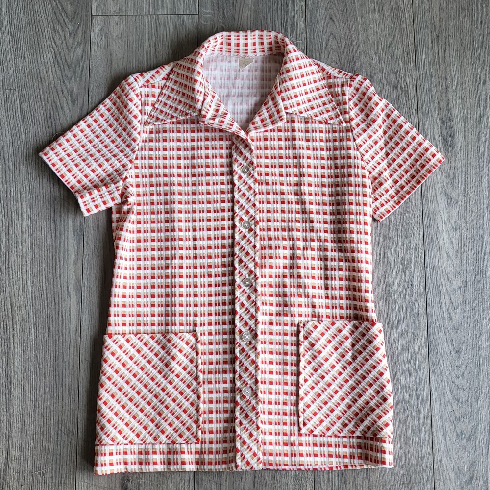 Vintage 70s Button Down Polyester Collared Marcia Brady Shirt Size 8/Small
