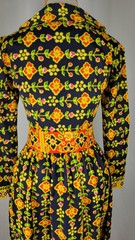 70s Vintage Vtg Yellow Bright Dutch Floral Hostess Maxi Dress Nancy Greer Sz S