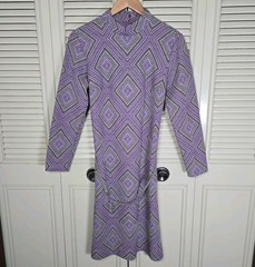 Vintage 60s 70s Bleeker Street Mod Psychedelic Knit Dress ILGWU Belted