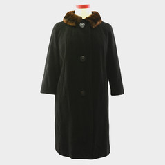 50s Vintage 100% Cashmere Coat For Women Mink Fur Collar Size M/L Oversized