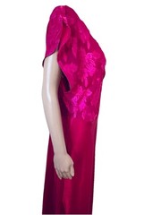 VTG Jenelle of California Fuchsia Hot Pink Floral Satin Long Nightgown Plus 1X