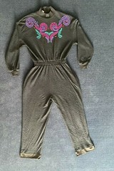 Vintage 80s 90s Black Embroidered Bling Jumpsuit Romper One Piece Retro Medium