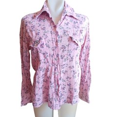 True Vintage Top Large Pink Floral Button-Up Peplum Shirt Long Sleeves Western