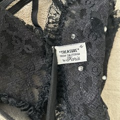 Vtg Treasure from California By Faris-Black Lace Heart Shape String Bikini Sz 6