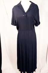 Vintage 1950’s Dark Blue Rayon Dress Size 10-12 Excellent Condition