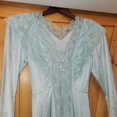 Vintage Sheer Gown Cover Up Robe Soft Blue Lace Trim Modest Romantic Nylon Sz P