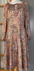 Vtg 80s Union Made Pleated Midi Dress Sz L Pink Orange Floral Pastel Tie Classic