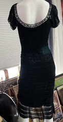 Gorgeous Vintage CACHÉ Black Beaded Crochet Knit Midi Dress XS/S/M