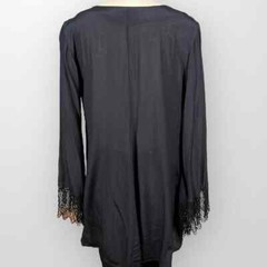 Vintage Celia Tejada Blouse (L) Bell Sleeves Crochet Lace Cuffs USA Rayon Black