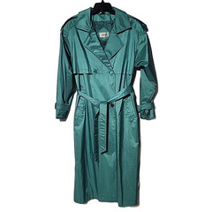 Worthington Trench Coat Belted Double Breasted Green Shimmer Vintage Women’s 12