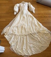 VINTAGE Lace Wedding Dress Bishop Sleeves High Neck Prairie Edwardian Style