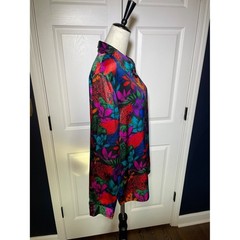 Vintage Notations Silk Vibrant Multicolor Floral & Tiger Button-Down Shirt Sz22W