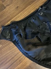 Vtg Bikini Panties JO’S INTIMATES sz Med Ruffle Bow Sheer Black Nylon Sissy