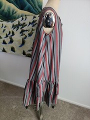 VINTAGE Midi Dress Medium 1980S 1990S HOMEMADE Striped Ruffle Manes Fabric Co