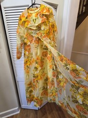 Vintage John Lane Dress & Sheer Robe Size 18 classic 60s 70s yellow orange green