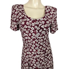 RAMPAGE short sleeve floral print maroon white button down Grunge 1990 dress 7 S