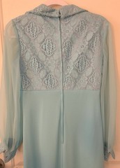 Vintage 70s Aqua Formal Gown Lace Duster Size Medium Mother Of Bride Dress Blair