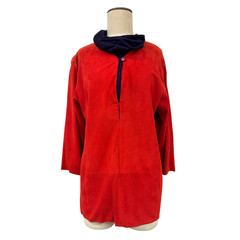 Vintage 1970s Nuance Suede Cowl Neck Navy & Red Top