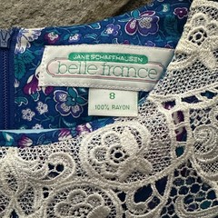 Jane Schaffhausen Belle France Vintage Dress Women 8 Teal Burg Blue Floral Lace