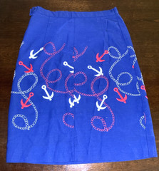 Vintage 1940s/50s Handmade Skirt US Navy Blue Embroidered Anchors w/ Lace Lining