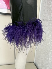 Vintage 1980s Maribou Feather lingerie set bra skirt garter purple black Jorjee