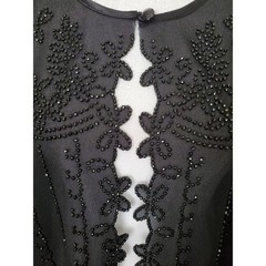 R&M Richards Vintage Black Beaded Open Front Sheer Jacket 18 Elegant Formal
