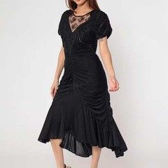 Isadora New York S Small Dress Ruched Bodycon Lace Inset Open Back Black Vintage