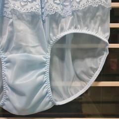 Vintage Sheer Nylon Panty Blue Sissy Floral Lace Granny Brief Size 8 Hip 39-43″