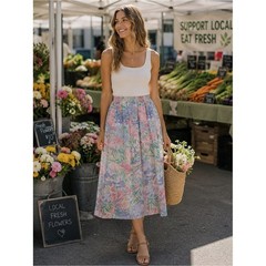 Alfred Dunner Vintage 90s Pastel Floral Watercolor Midi Skirt Cottagecore Sz 16