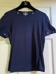 CHANEL BOUTIQUE 1998C NAVY BLUE CC LOGO COTTON TOP FR42-40
