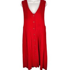 Pam’s Closet Red Corduroy Jumper Dress Button Front Pleated Midi L USA vintage