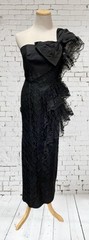 Vtg Climax Karen Okada David Howard Lace Black One Shoulder Bow Party Prom 3/4
