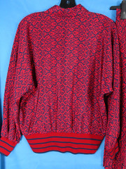 VTG Schrader RED & NAVY BLUE PRINT Dress Set BANDED HEM TOP & PLEATED SKIRT 8-P