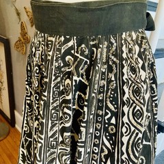 1950s Cotton Tribal Tiki Tropical Black White Circle Skirt Sequins Rockabilly