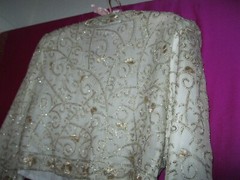 VINTAGE, LAWRENCE KAZAR SILK BEADED JACKET, LINED, SZ. S., GOLD & SILVER