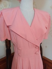 Vintage 1980s/1990s Sweet Pink Puff Sleeve Cottagecore Romantic 40s-Style Dress