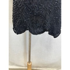 Stenay 100% Silk Beaded Sequin Black White Top Womens 14 Vintage Evening Blouse