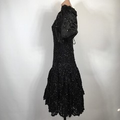 Black Frank Usher Puffy Sleeve Party Prom Evening Dress VTG 80s Sequin US-12
