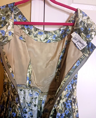 SZ 8 1950’s-60″s FIT & FLARE BLUE/GREEN/WHITE FLORAL DRESS BY GIGI YOUNG N.Y.