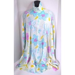 Vintage Miss Elaine Pastel Floral Zip Front House Coat Duster Blue Yellow M/L?
