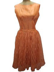 Vintage 1960’s Orange Rayon Taffeta Tulle Party Dress Size Small